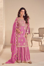 Thumbnail for Anaita Pink Shimmer Stitched Suit With Hand & Embroidery Work - Distacart