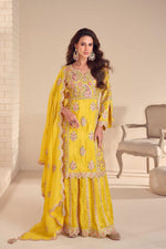 Thumbnail for Anaita Yellow Shimmer Stitched Suit With Hand & Embroidery Work - Distacart