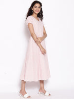 Thumbnail for AURELIA Peach-Coloured Striped A-Line Midi Dress