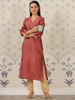 Thumbnail for Ode by House of Pataudi Flared Sleeves Straight Kurta - Distacart