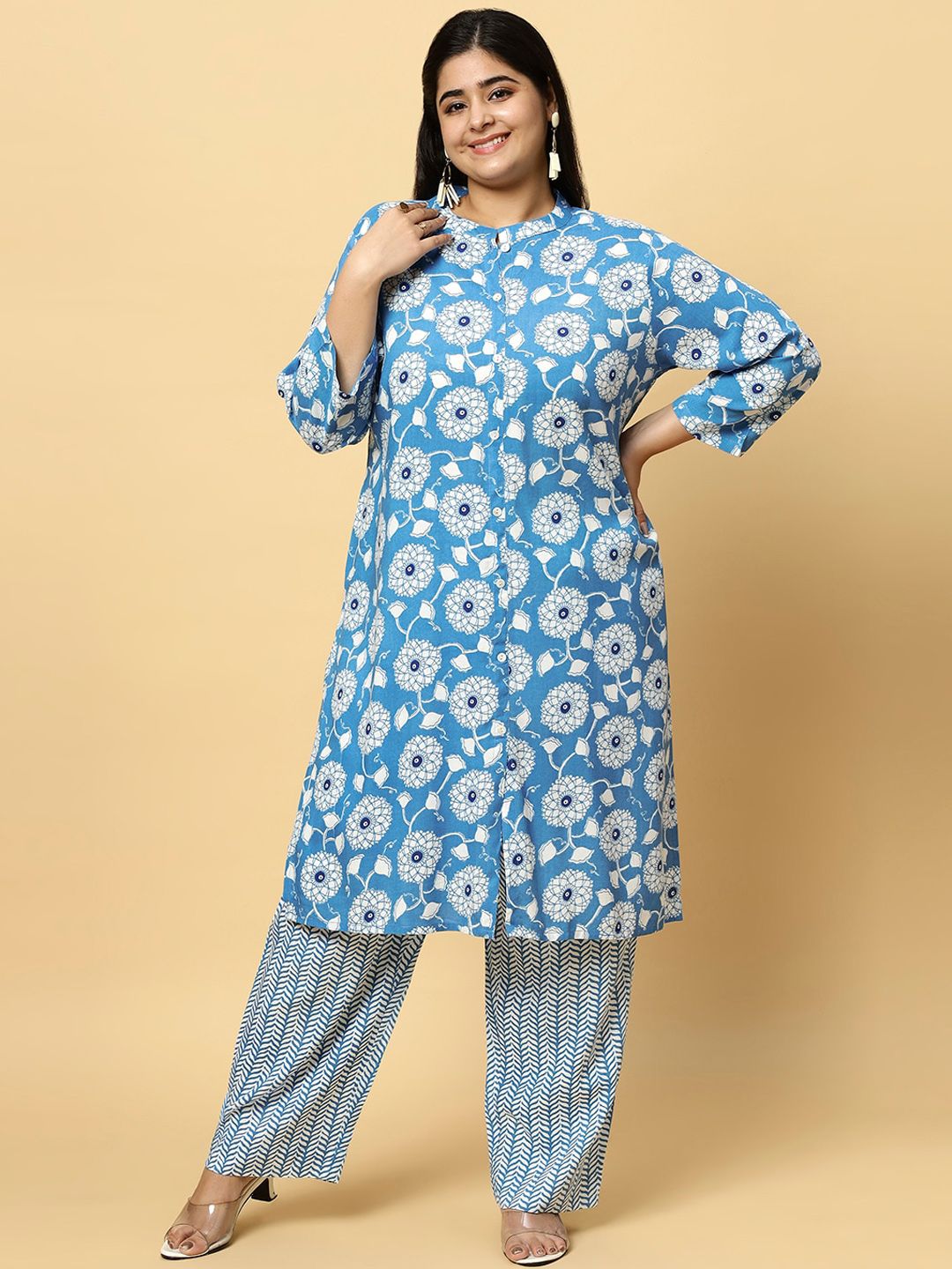 Sztori Plus Size Ethnic Motifs Printed Pure Cotton Kurta & Trouser - Distacart