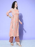 Thumbnail for All About You Women Pink Floral Printed Regular Gotta Patti Liva Kurta with Palazzos - Distacart