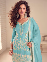 Thumbnail for Anaita Sky Chinon Stitched Suit with Embroidery & Sequence Work - Dista