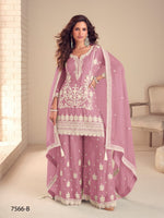Thumbnail for Anaita Purple Chinon Stitched Suit with Embroidery & Sequence Work - Dista