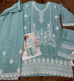 Thumbnail for Anaita Turquoise Chinon Stitched Suit with Embroidery & Sequence Work - Dista