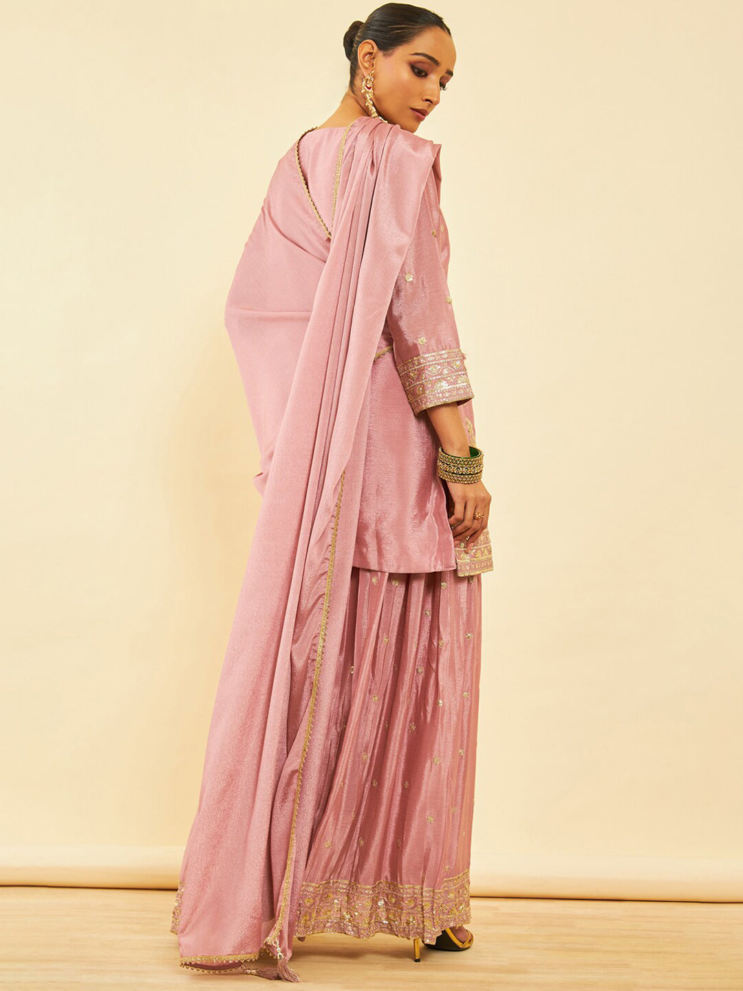 Soch Pink Ethnic Motifs Embroidered Regular Sequinned Kurta With Palazzos & Dupatta - Distacart