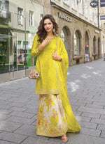 Thumbnail for Anaita Yellow Heavy Chinon Silk Palazzo Suit With Sequence Work - Distacart