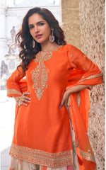 Thumbnail for Anaita Orange Heavy Chinon Silk Palazzo Suit With Sequence Work - Distacart