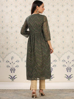 Thumbnail for Ode by House of Pataudi Ethnic Motifs Printed V-Neck Thread Work Empire Anarkali Kurta - Distacart