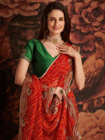 Thumbnail for Anouk Red & White Printed & Embroidered Pure Georgette Bandhani Saree - Distacart