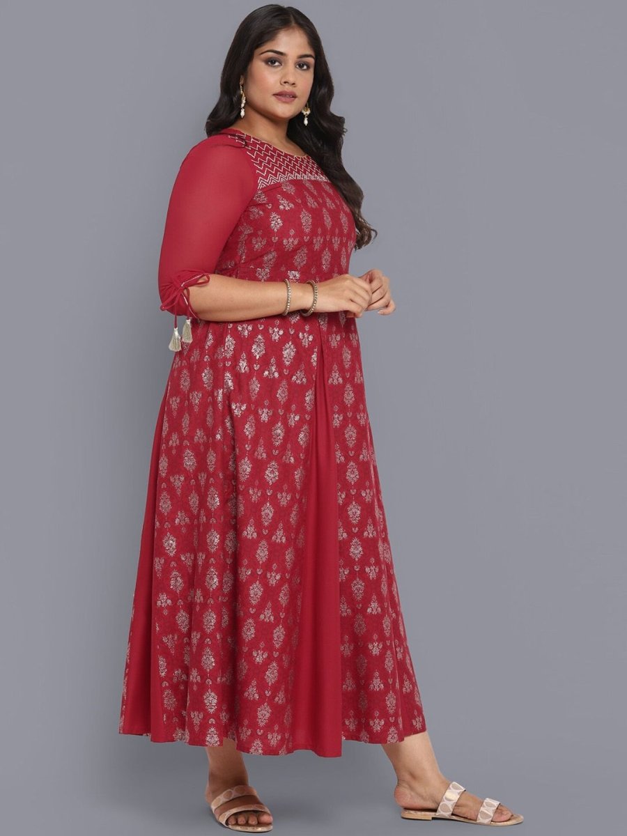 AURELIA Red Ethnic Motifs Midi Dress - Distacart