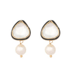 Thumbnail for Nuyug 22K Gold Plated Kundan Stone Ethnic Mini Pearl Drop Studs