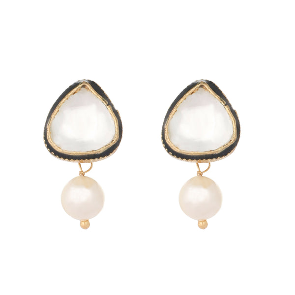 Nuyug 22K Gold Plated Kundan Stone Ethnic Mini Pearl Drop Studs