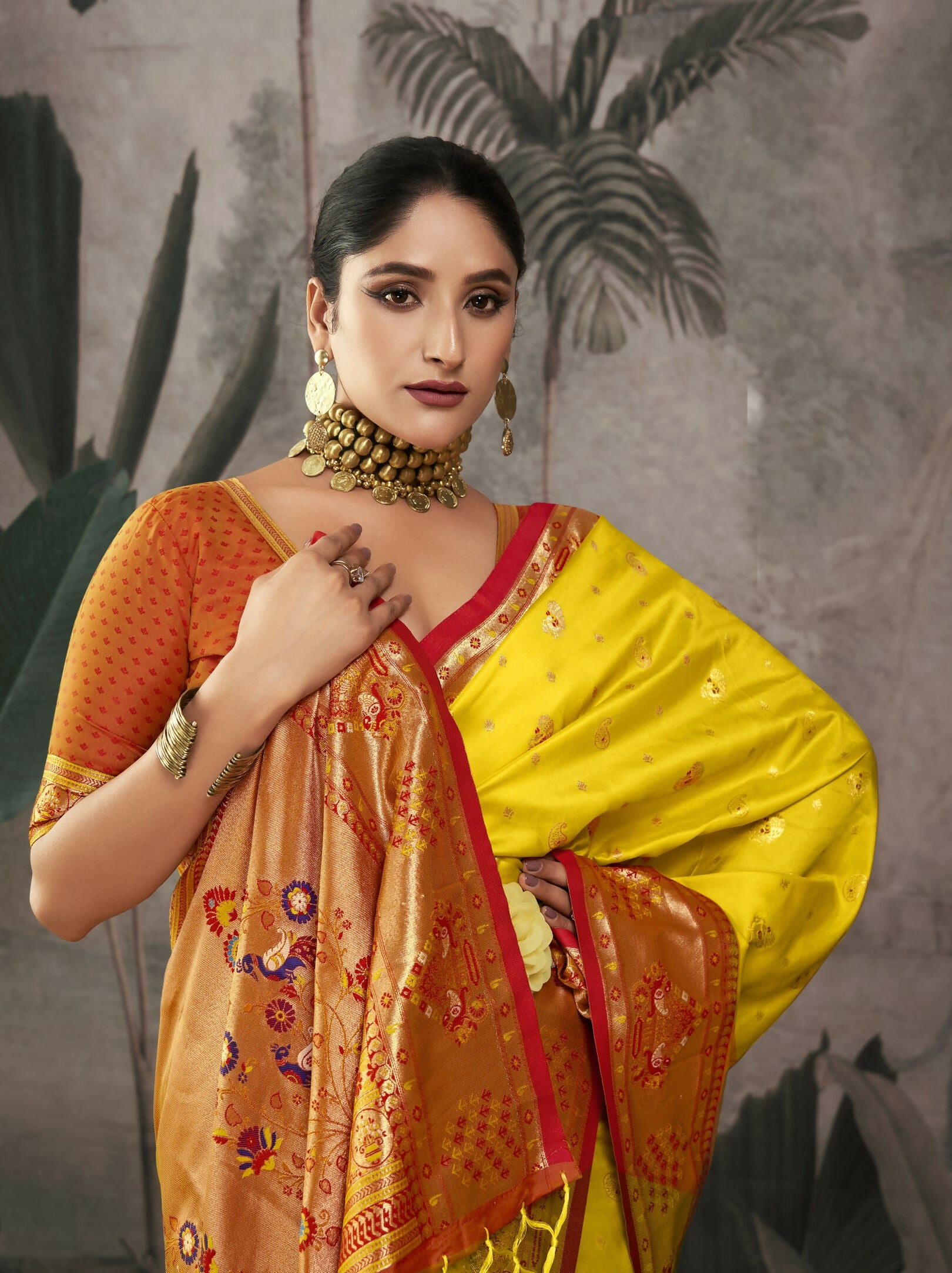 Vishnu Weaves Women's Yellow Paithani Silk Saree with Blouse - Distacart