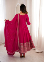 Thumbnail for Lorenvalley Fashion Ranipink Vichitra Silk Embroidery Dori and Sequence work Anarkali Gown Pant with Dupatta - Dista