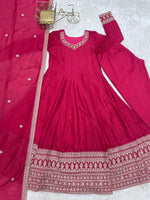 Thumbnail for Lorenvalley Fashion Ranipink Vichitra Silk Embroidery Dori and Sequence work Anarkali Gown Pant with Dupatta - Dista