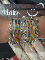 Thumbnail for Tehzeeb Creations Women's Silver Colour Oxidised Bangle With Multi Colour Pearl