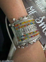Thumbnail for Tehzeeb Creations Women's Silver Colour Oxidised Bangle With Multi Colour Pearl
