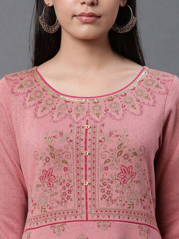 AURELIA Ethnic Motifs Self Design Jacquard Maxi Ethnic Dress