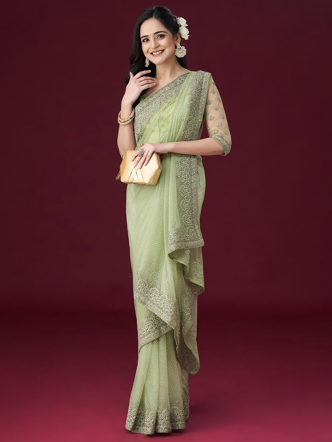 kasee Ethnic Motifs Embellished Net Sarees - Distacart