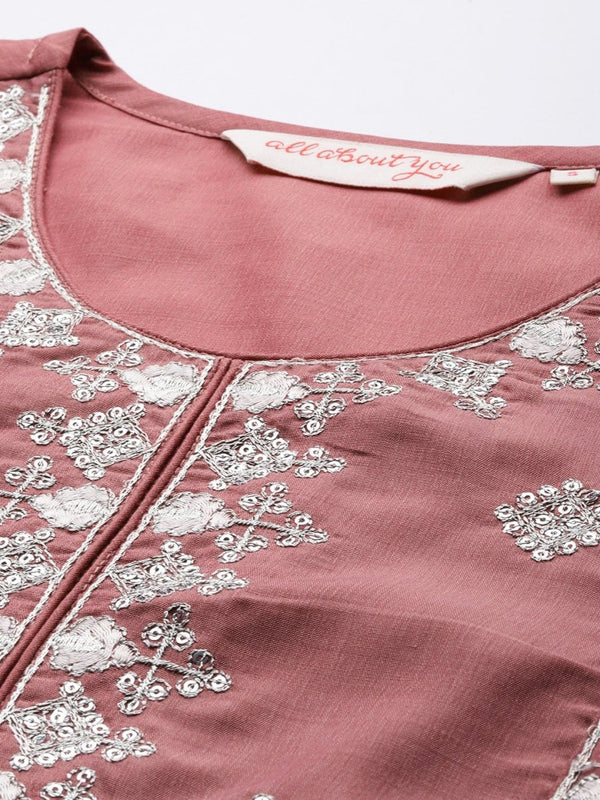 All About You Ethnic Motifs Embroidered Pleated Sequinned Kurta with Trousers - Distacart