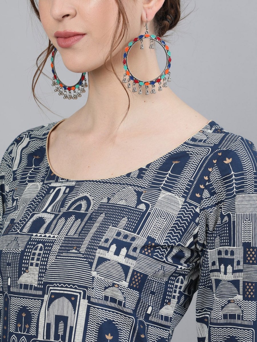 Aks Ethnic Motifs Printed Pure Cotton Kurta With Palazzos - Distacart