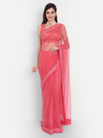 Thumbnail for kasee Women Red Floral Embroidered Net Saree - Distacart