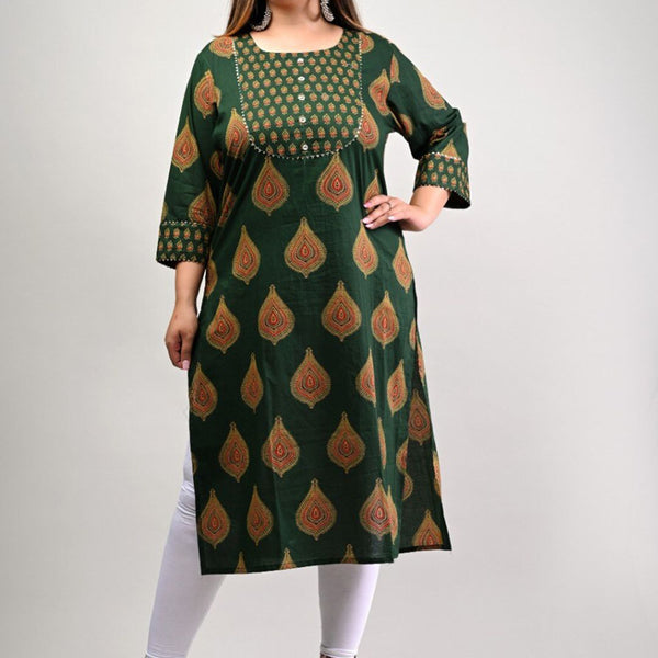 Swasti Women Plus Size Green Geometric Printed Floral Cotton Kurta - Distacart