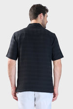 Thumbnail for Xkind Black Horizontal Pleated Stripes Relaxed Fit Shirt