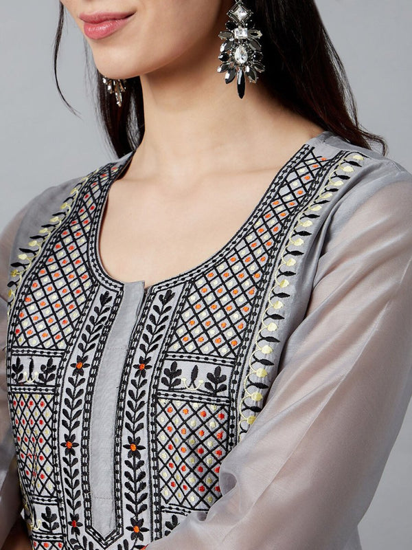 Aks Ethnic Motifs Yoke Design Thread Work Chanderi Silk Kurta - Distacart