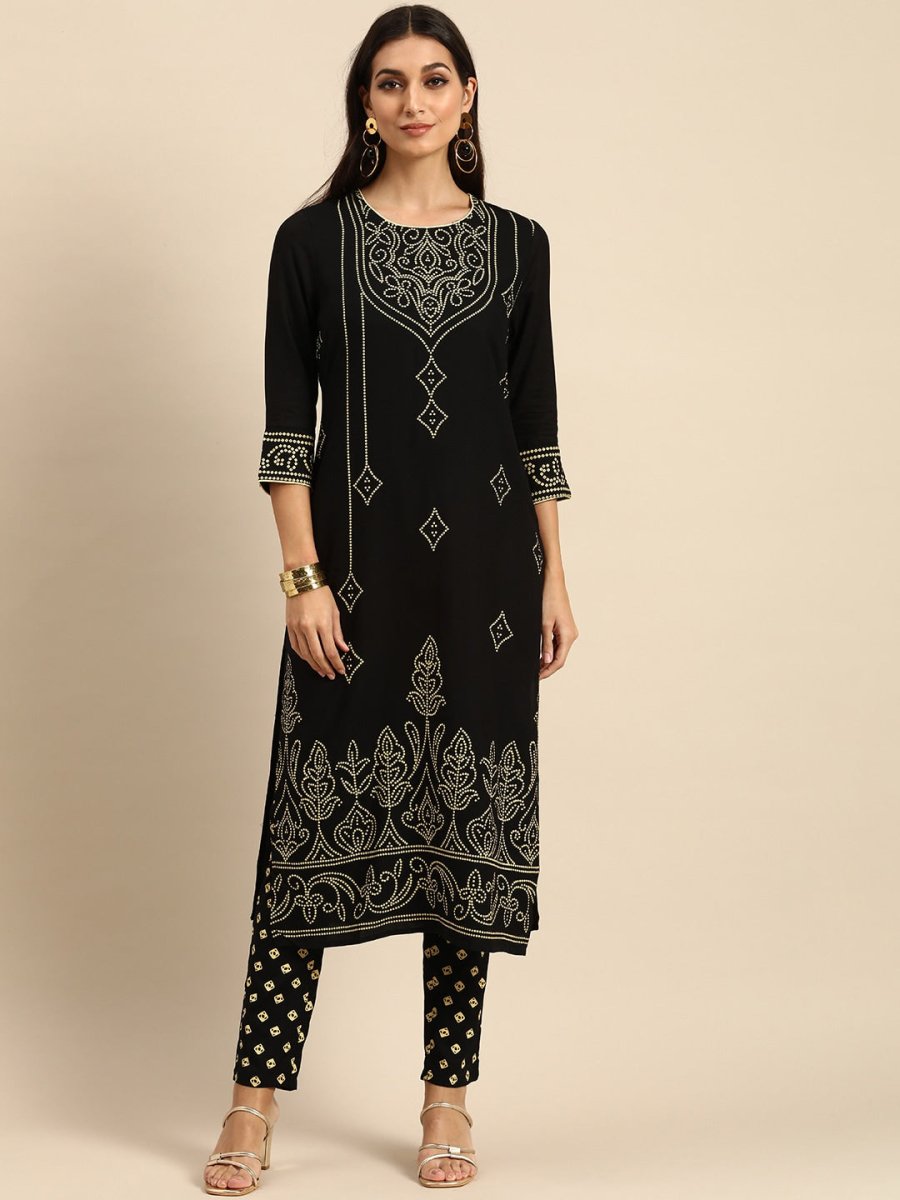 All About You Women Black Bandhani Printed Kurta with Trousers - Distacart