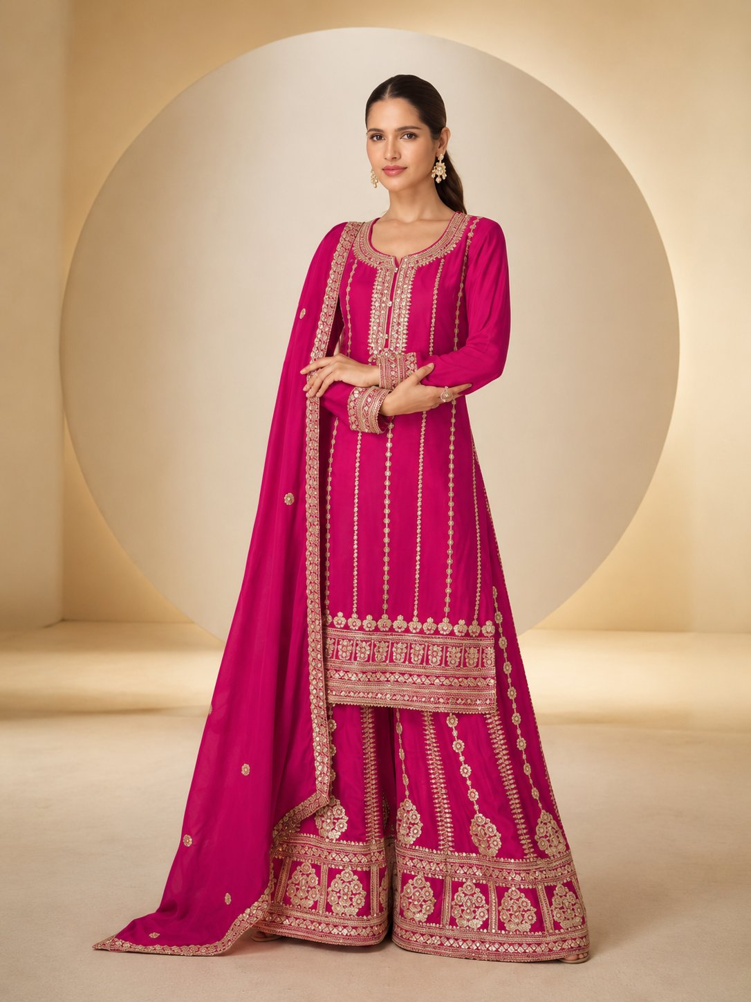 Anaita Rani Chinon Free Size Stitched Plazzo Suit With Embroidery Sequence Work