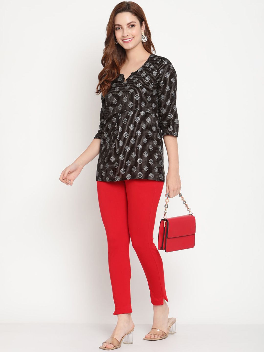 TAG 7 Set Of 2 Red & Orange Solid Leggings - Distacart