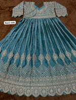 Thumbnail for Anaita Blue Chinon Silk Stitched Anarkali Suit With Embroidered & Sequined Work - Distacart