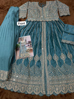 Thumbnail for Anaita Blue Chinon Silk Stitched Anarkali Suit With Embroidered & Sequined Work - Distacart