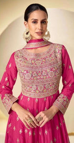 Thumbnail for Anaita Pink Chinon Stitched Anarkali Suit With Codding Dori & Sequence Work - Distacart