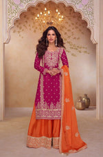 Thumbnail for Anaita Rani Pink Stitched Plazzo Suit with Embroidery & Sequence Work - Distacart