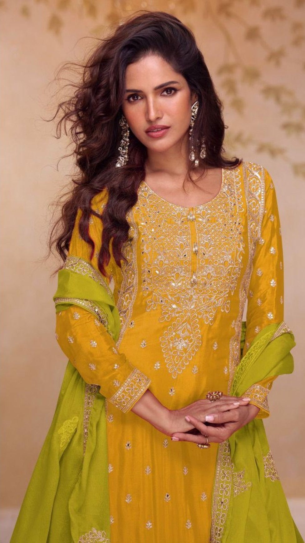 Anaita Yellow Stitched Plazzo Suit with Embroidery & Sequence Work - Distacart