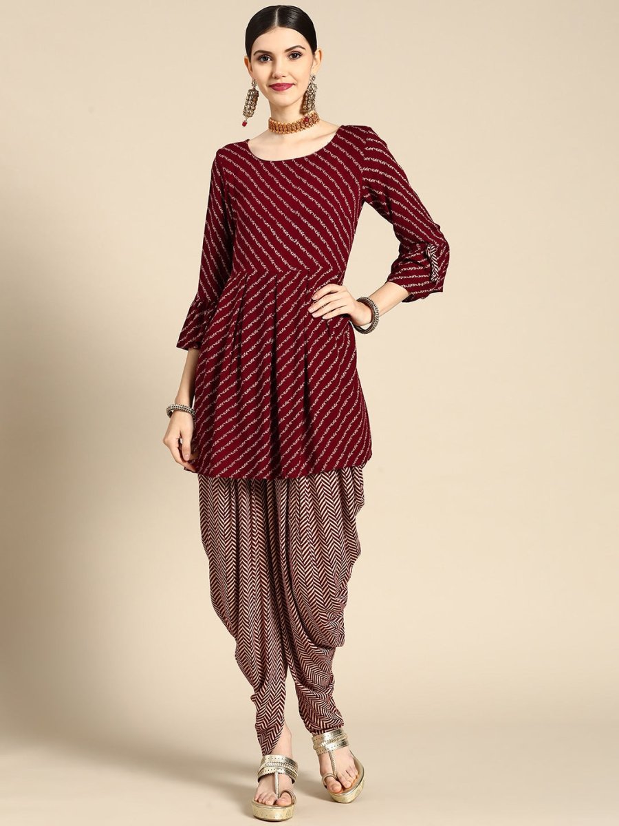 Anouk Women Maroon Ethnic Motifs Printed Empire Kurta with Dhoti Pants - Distacart