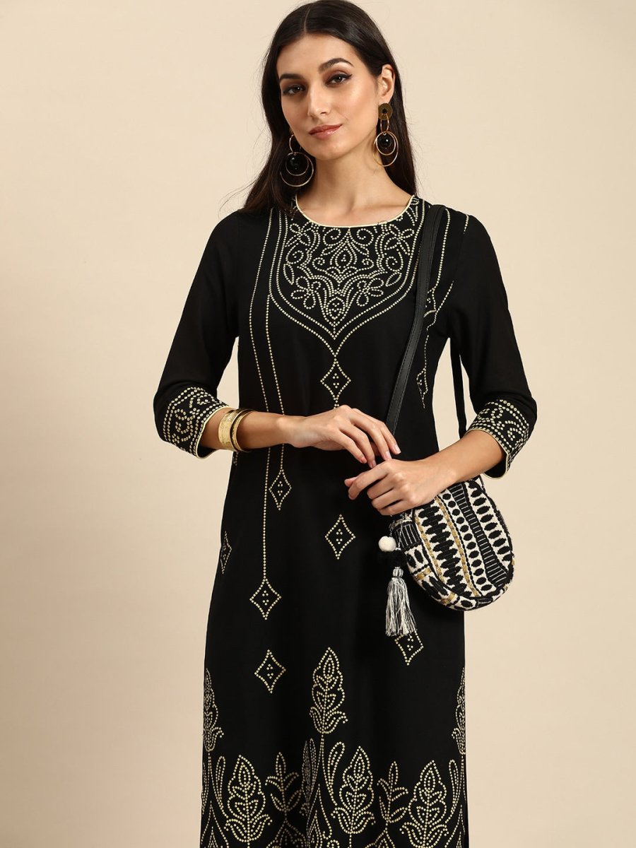 All About You Women Black Bandhani Printed Kurta with Trousers - Distacart