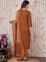 Thumbnail for Ode by House of Pataudi Ethnic Motifs Printed Pure Cotton Kurta with Trousers & Dupatta - Distacart