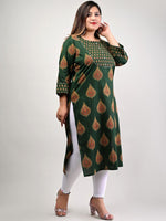 Thumbnail for Swasti Women Plus Size Green Geometric Printed Floral Cotton Kurta