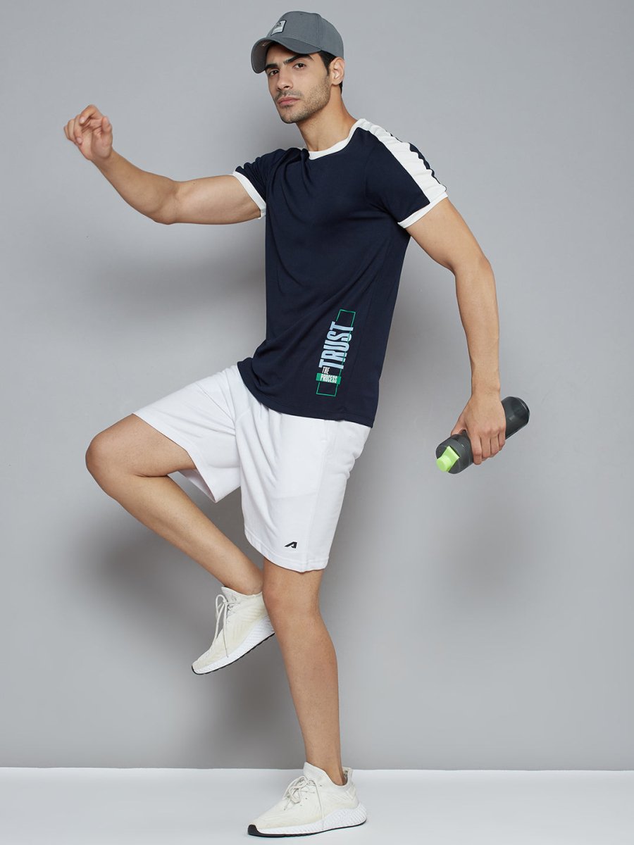 Alcis Men Navy Blue Solid Slim Fit T-shirt - Distacart