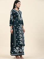 Thumbnail for HOUSE OF KARI Floral Embroidered Chikankari Pure Cotton Straight Kurta With Palazzo - Distacart