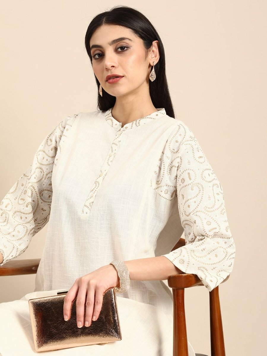 Anouk Women Paisley Placement Printed Band Collar Straight Pure Cotton Kurta & Trousers - Distacart