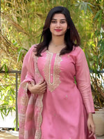 Thumbnail for The52 Women's Gorgeous Cotton Blend Embroidery Straight Kurta with Pant And Dupatta Set