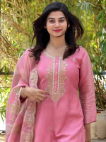 Thumbnail for The52 Women's Gorgeous Cotton Blend Embroidery Straight Kurta with Pant And Dupatta Set