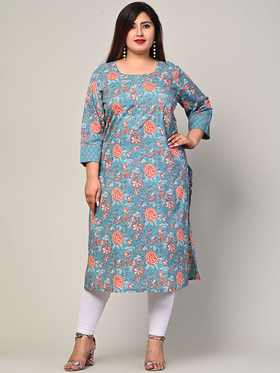 Swasti Women Green Floral Printed Thread Work Floral Kurta - Distacart