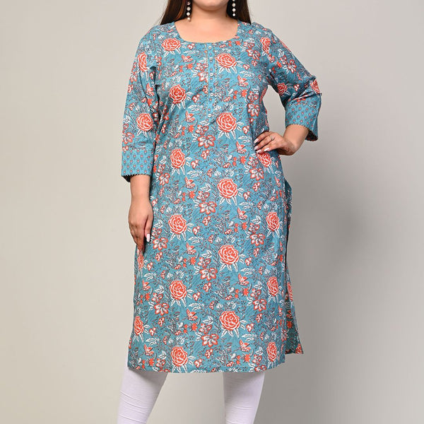 Swasti Women Green Floral Printed Thread Work Floral Kurta - Distacart