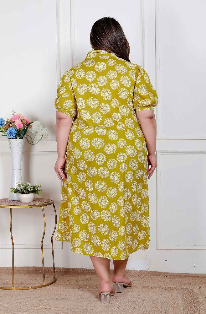 Buy Miravan Plus Size Women'S Yellow Printed Puff Sleeve Floral Maxi Party Dress Online at Low Price
